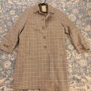 NEW H&M Brown & Checked Blue Raglen Sleeve Plaid Long Carcoat - Large